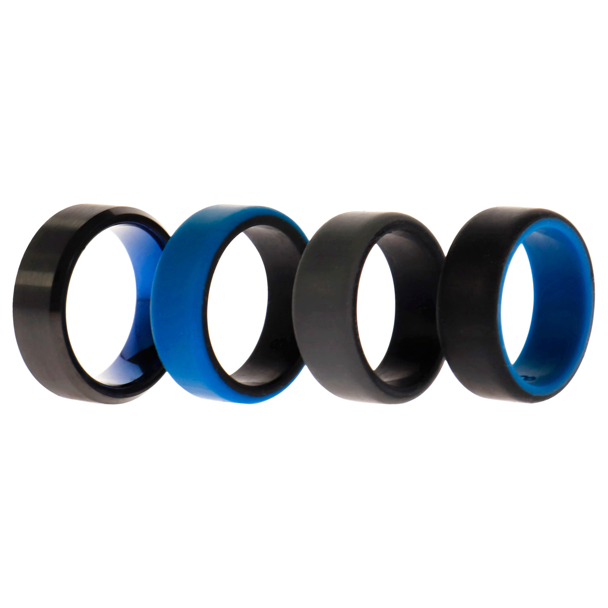 Silicone Wedding Twin Beveled 8mm Ring Set  Blue by ROQ for Men  4 x 8 mm Ring