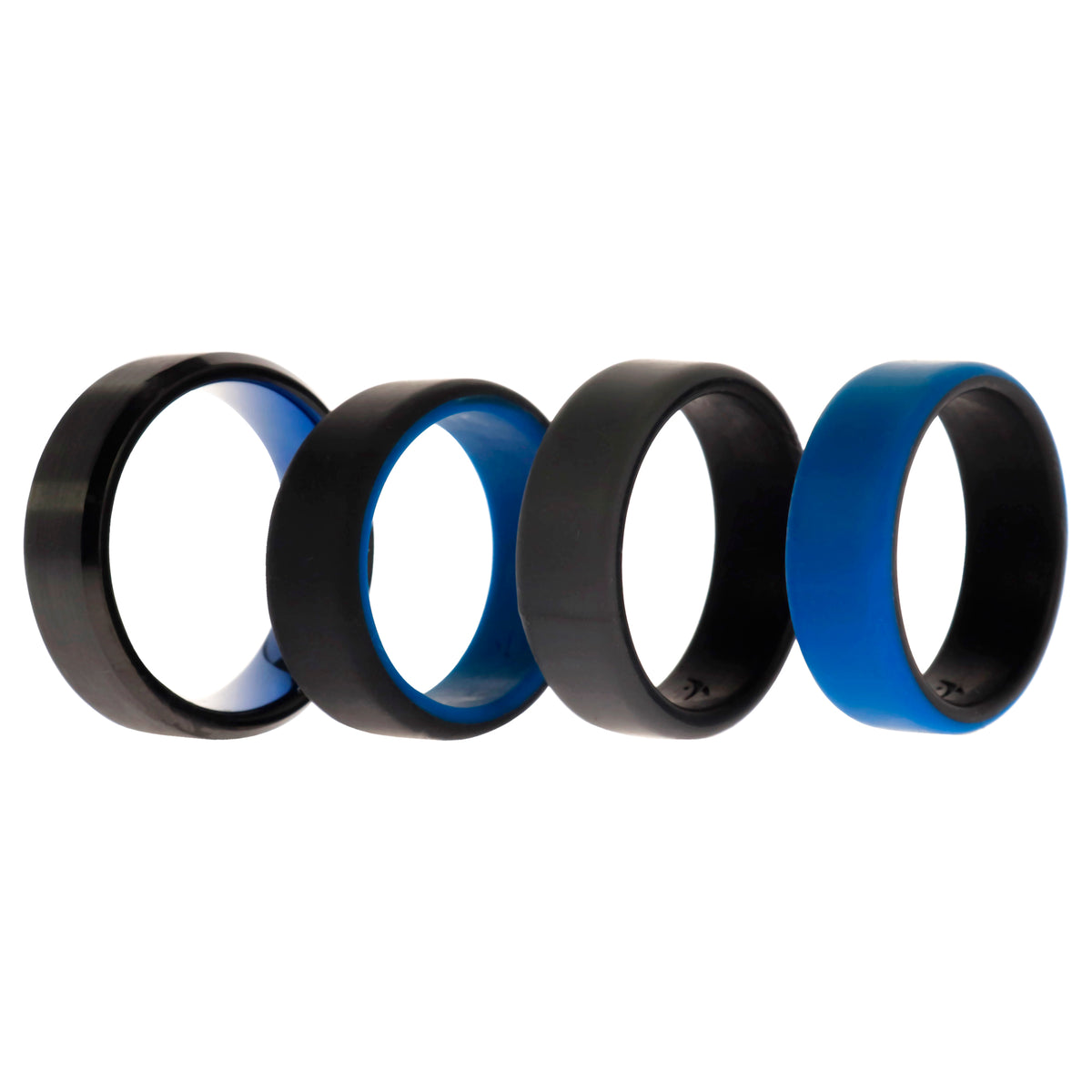 Silicone Wedding Twin Beveled 8mm Ring Set  Blue by ROQ for Men  4 x 12 mm Ring