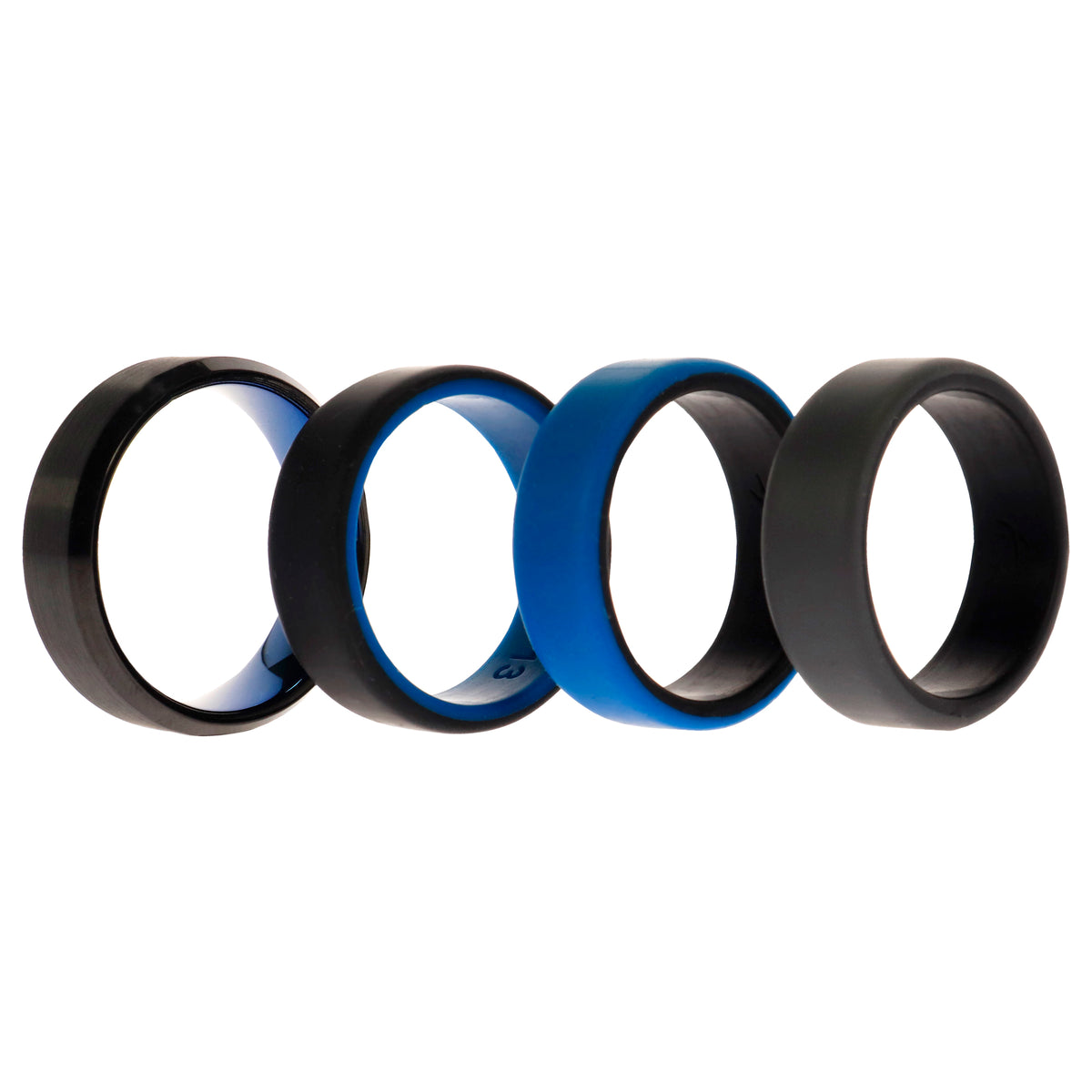 Silicone Wedding Twin Beveled 8mm Ring Set  Blue by ROQ for Men  4 x 13 mm Ring