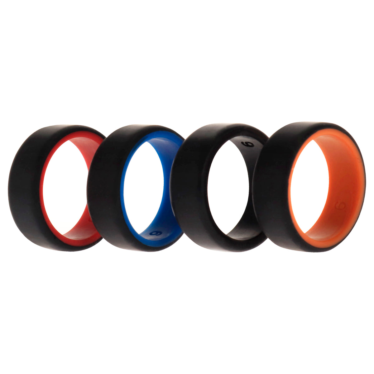 Silicone Wedding 2Layer Beveled 8mm Ring Set  Black by ROQ for Men  4 x 9 mm Ring