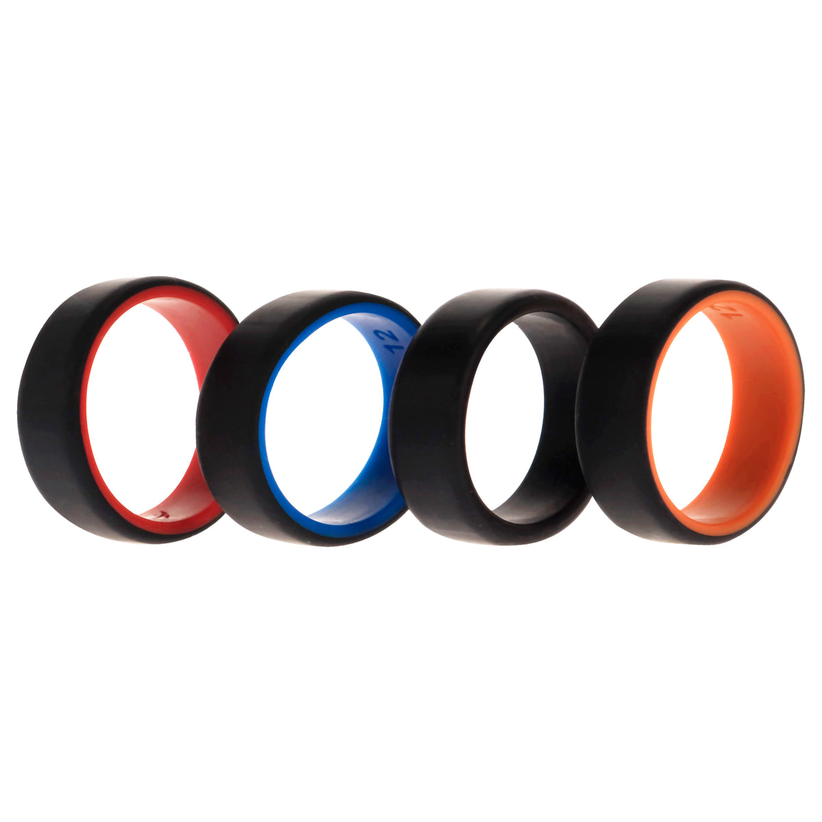 Silicone Wedding 2Layer Beveled 8mm Ring Set  Black by ROQ for Men  4 x 12 mm Ring