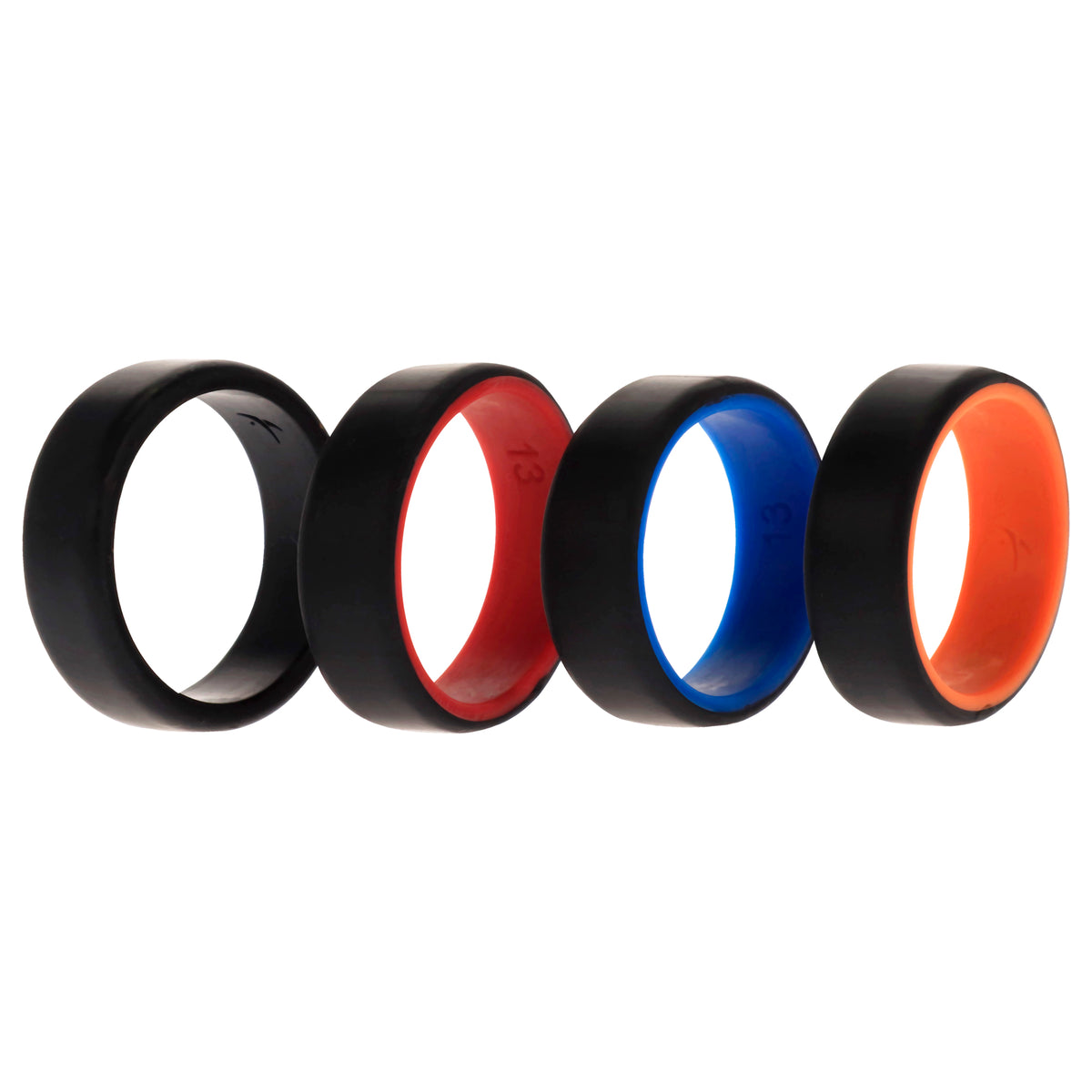 Silicone Wedding 2Layer Beveled 8mm Ring Set  Black by ROQ for Men  4 x 13 mm Ring