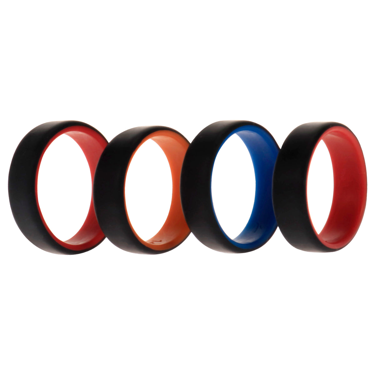 Silicone Wedding 2Layer Beveled 8mm Ring Set  Black by ROQ for Men  4 x 14 mm Ring