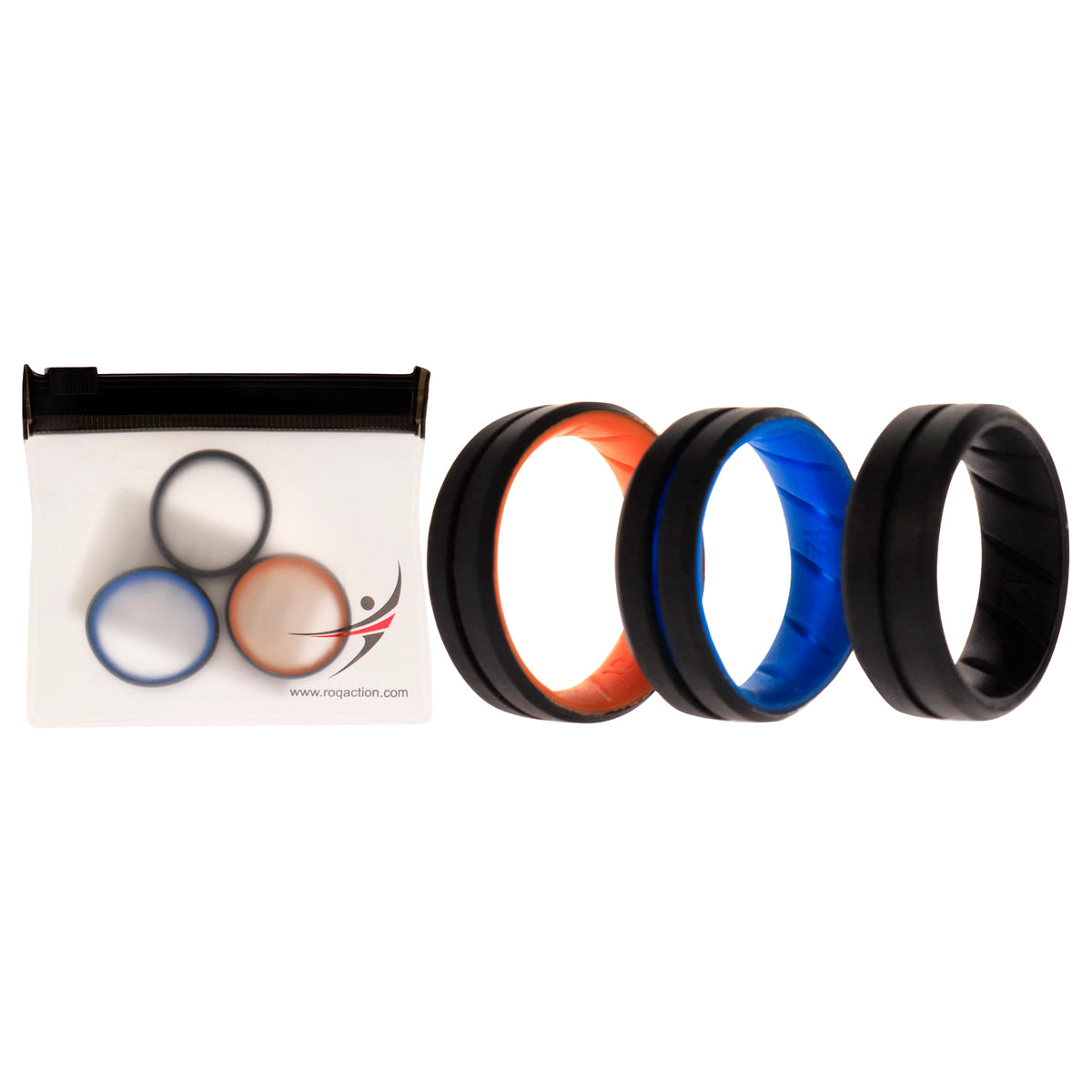 Silicone Wedding BR Middle Line Ring Set  MultiColor by ROQ for Men  3 x 12 mm Ring