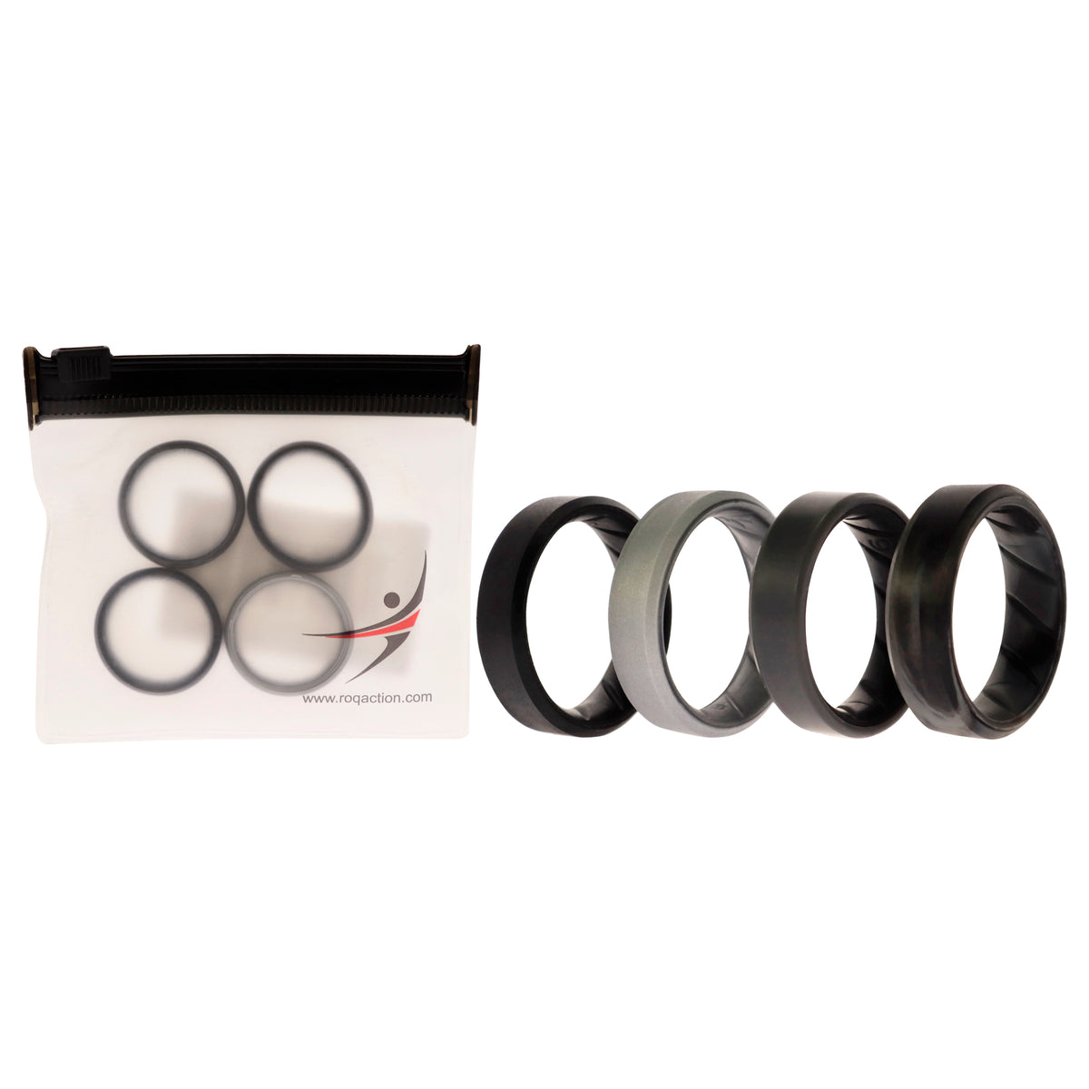 Silicone Wedding BR 8mm Edge Ring Set  BlackCamo by ROQ for Men  4 x 9 mm Ring