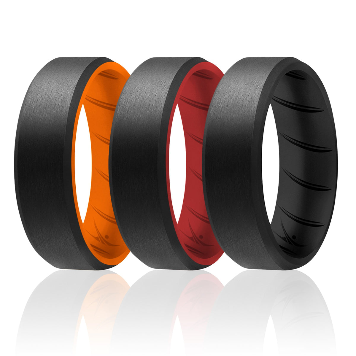 Silicone Wedding BR 8mm Edge Ring Set  MultiColor by ROQ for Men  3 x 8 mm Ring