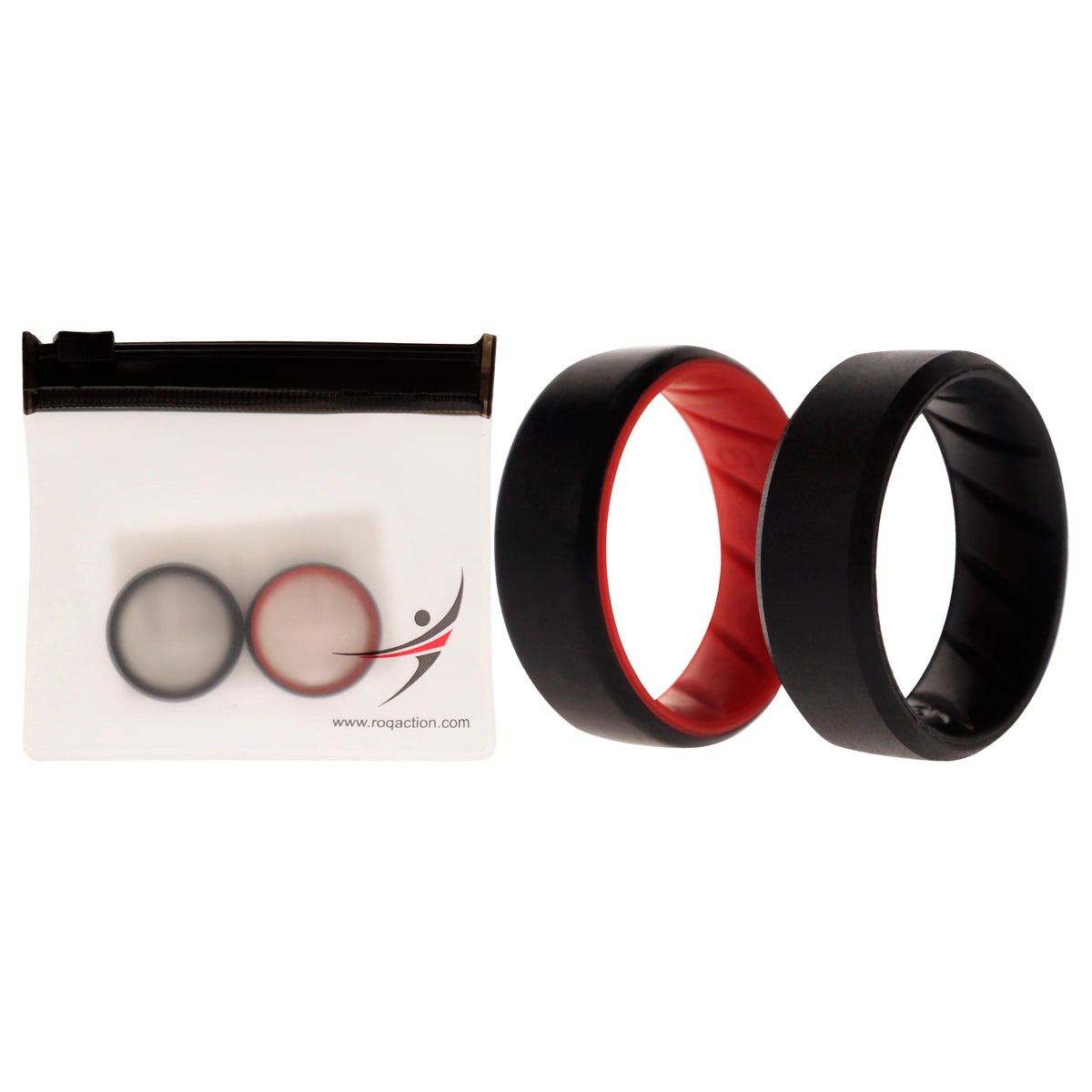 Silicone Wedding BR 8mm Edge Ring Set  BlackRed by ROQ for Men  2 x 9 mm Ring