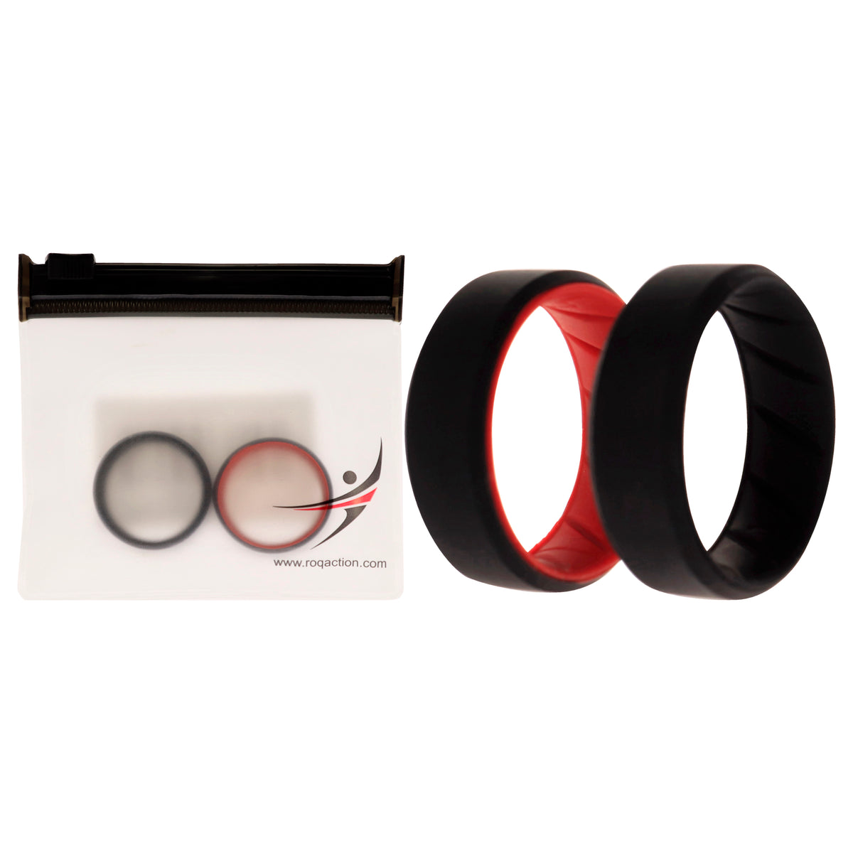 Silicone Wedding BR 8mm Edge Ring Set  BlackRed by ROQ for Men  2 x 11 mm Ring