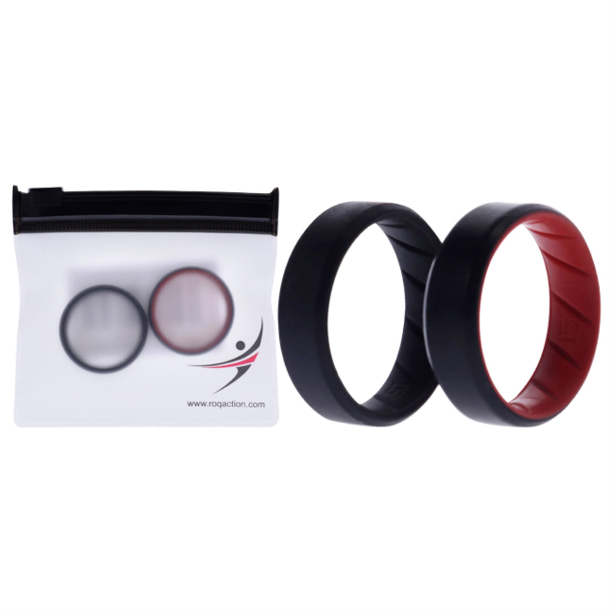 Silicone Wedding BR 8mm Edge Ring Set  BlackRed by ROQ for Men  2 x 15 mm Ring