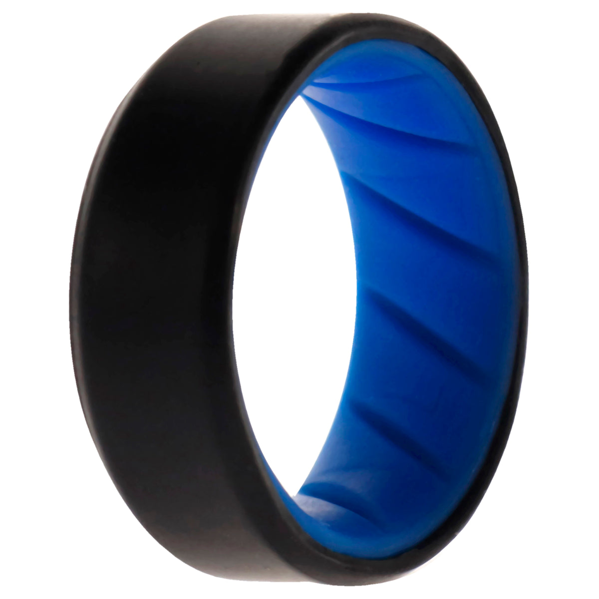 Silicone Wedding BR 8mm Edge Ring  LightBlueBlack by ROQ for Men  7 mm Ring