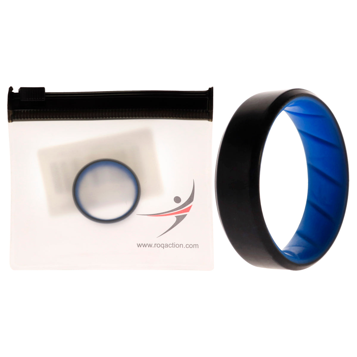 Silicone Wedding BR 8mm Edge Ring  LightBlueBlack by ROQ for Men  13 mm Ring