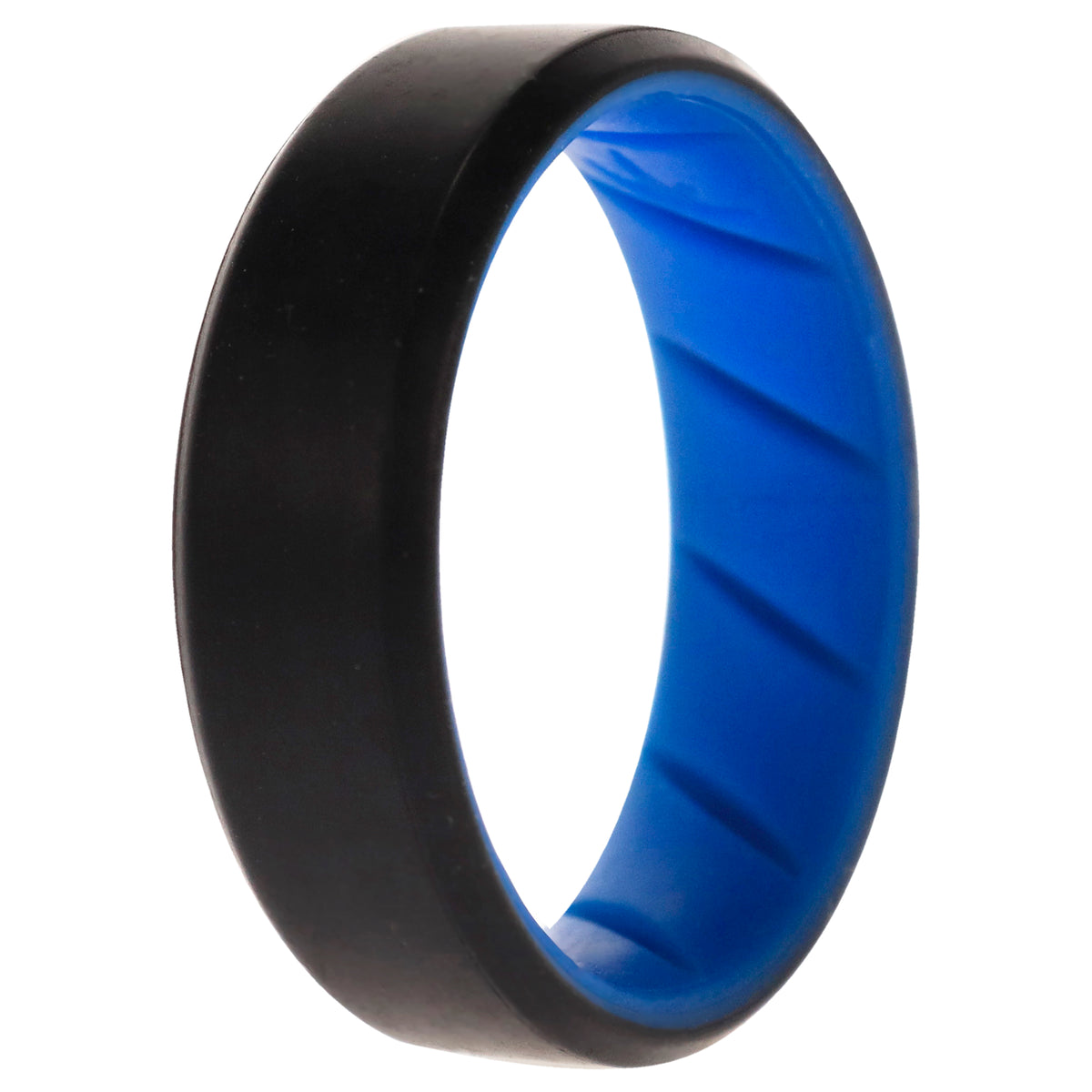 Silicone Wedding BR 8mm Edge Ring  LightBlueBlack by ROQ for Men  14 mm Ring