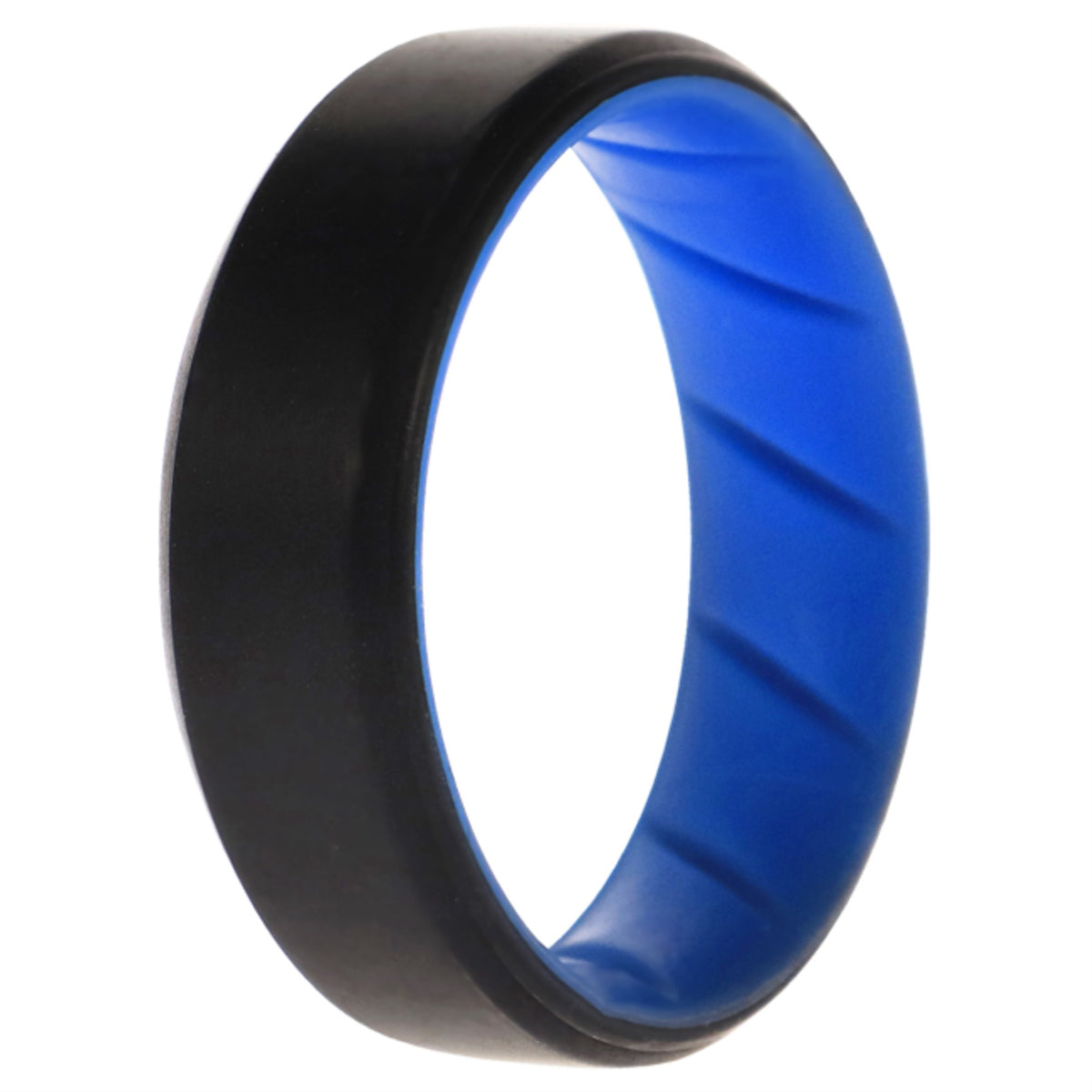 Silicone Wedding BR 8mm Edge Ring  LightBlueBlack by ROQ for Men  15 mm Ring