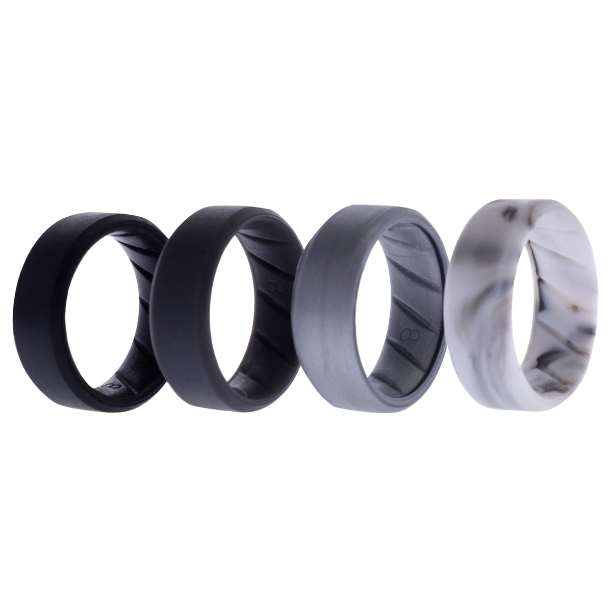 Silicone Wedding BR 8mm Edge Ring Set  BasicMarble by ROQ for Men  4 x 8 mm Ring