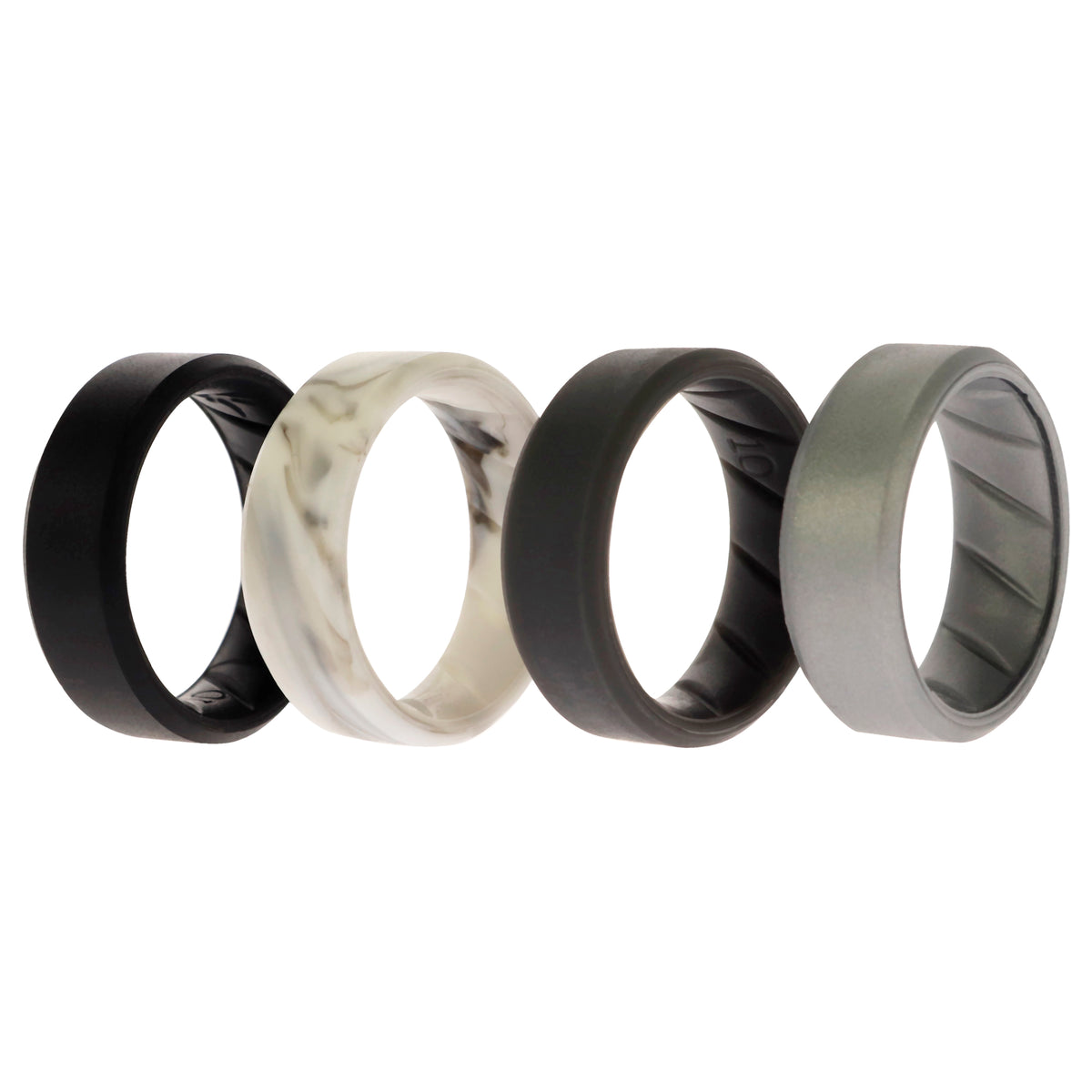 Silicone Wedding BR 8mm Edge Ring Set  BasicMarble by ROQ for Men  4 x 10 mm Ring