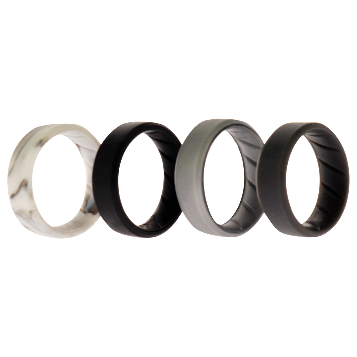 Silicone Wedding BR 8mm Edge Ring Set  BasicMarble by ROQ for Men  4 x 11 mm Ring