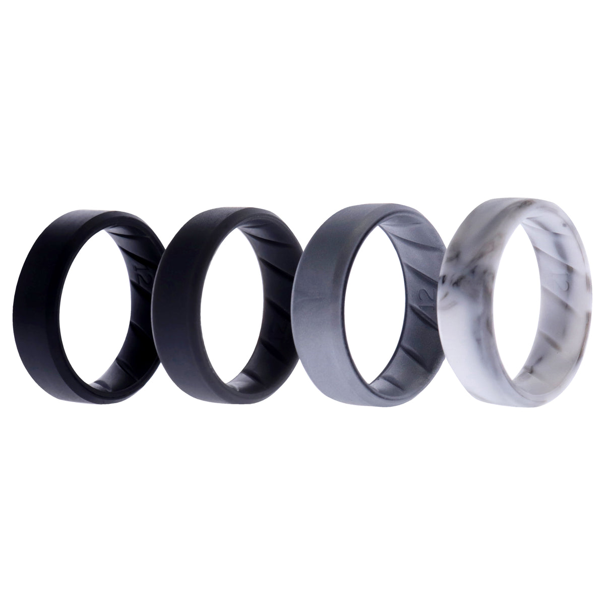 Silicone Wedding BR 8mm Edge Ring Set  BasicMarble by ROQ for Men  4 x 12 mm Ring