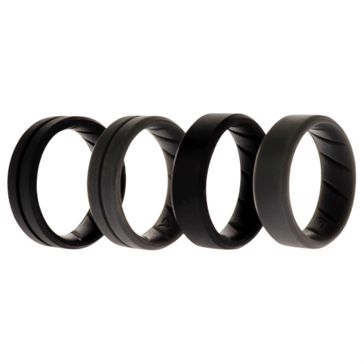 Silicone Wedding BR Middle Line Ring Set  BasicBlackGrey by ROQ for Men  4 x 12 mm Ring