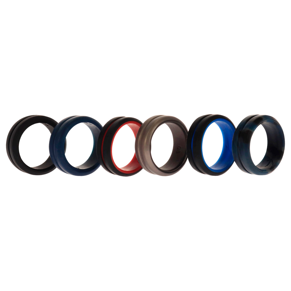 Silicone Wedding 2Layer Middle Line Ring Set  BlackCamo by ROQ for Men  6 x 8 mm Ring