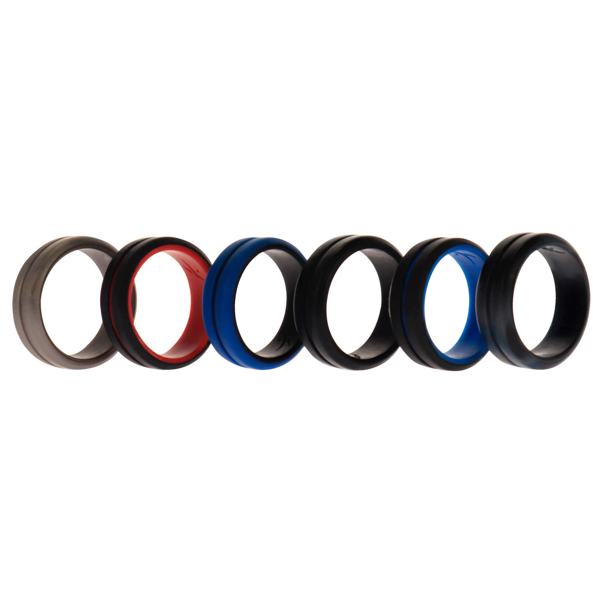 Silicone Wedding 2Layer Middle Line Ring Set  BlackCamo by ROQ for Men  6 x 11 mm Ring