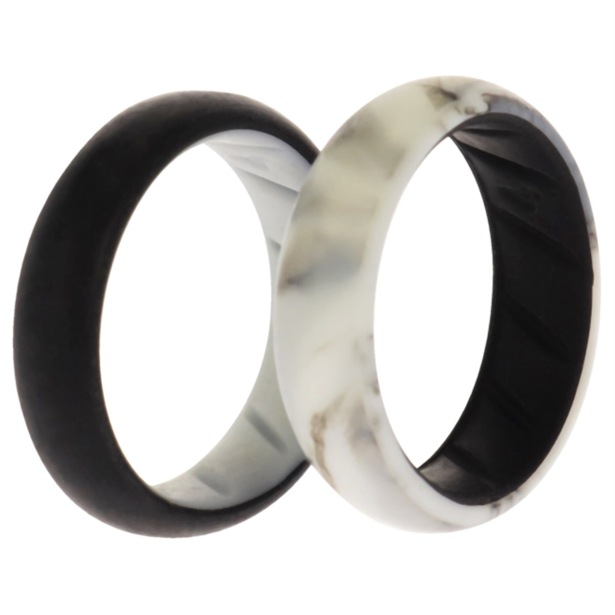 Silicone Wedding BR Solid Ring Set  BlackMarble by ROQ for Women  2 x 4 mm Ring