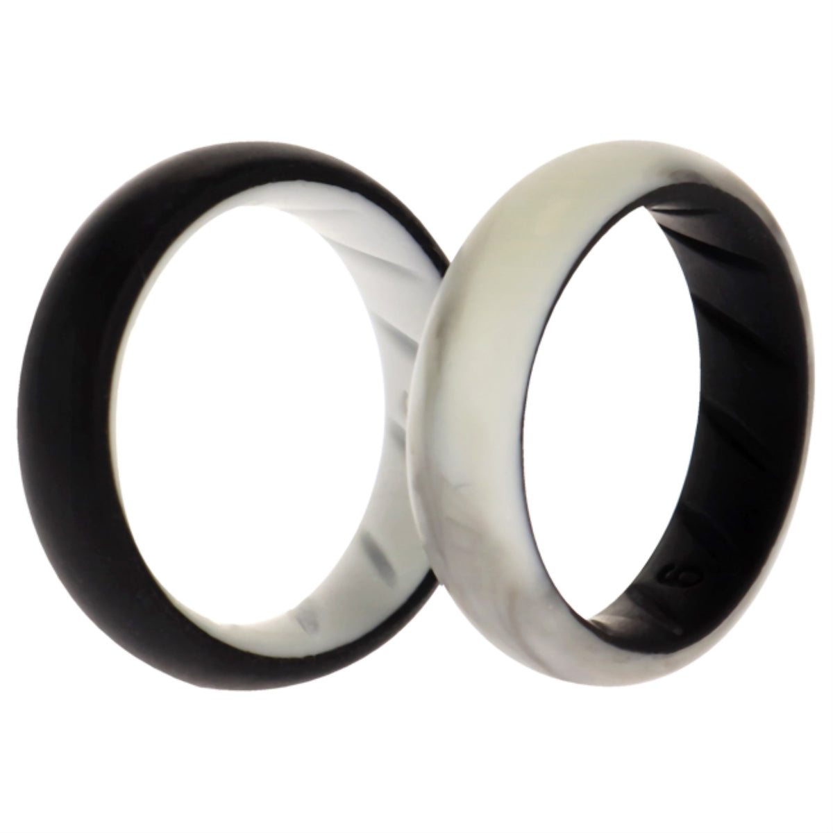 Silicone Wedding BR Solid Ring Set  BlackMarble by ROQ for Women  2 x 6 mm Ring