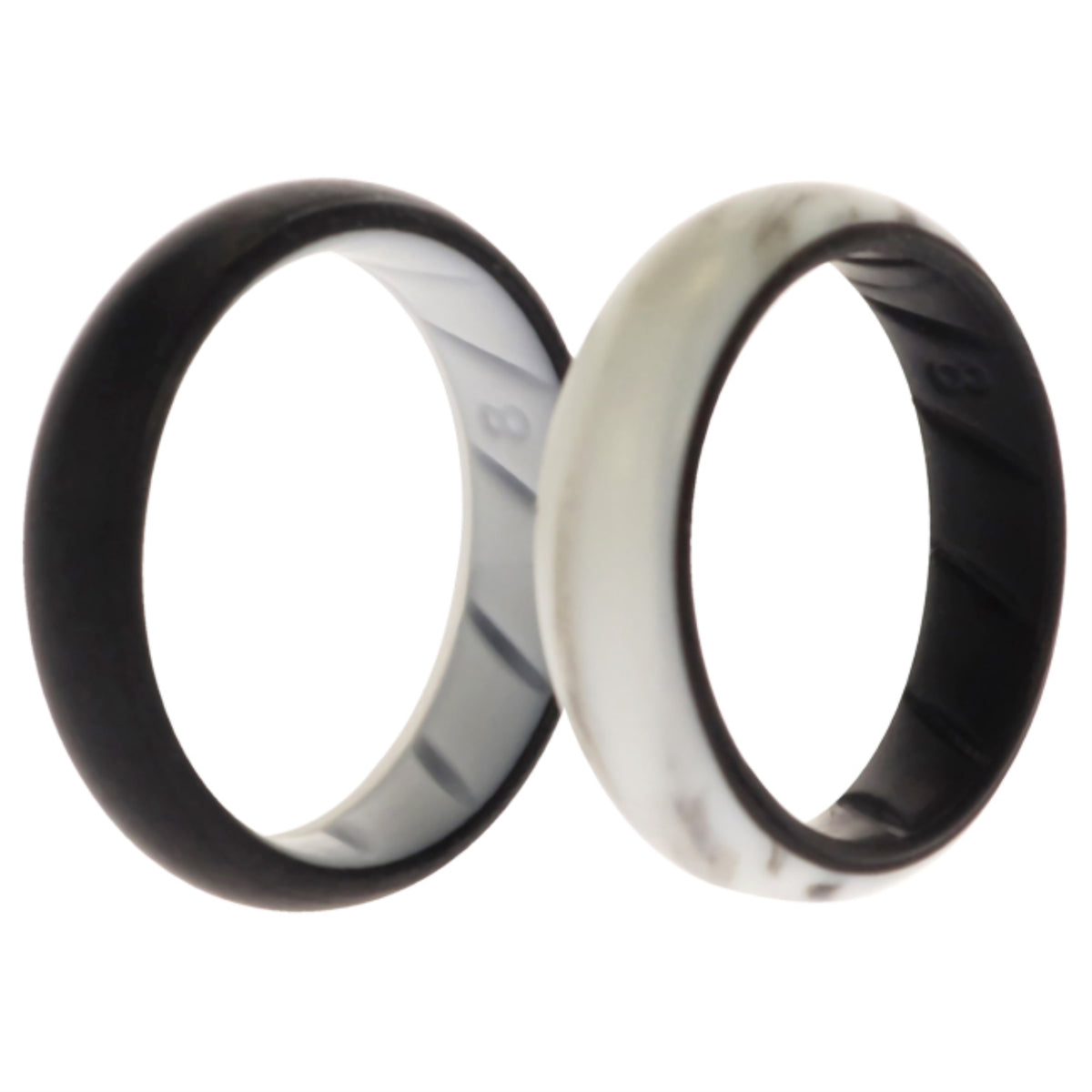 Silicone Wedding BR Solid Ring Set  BlackMarble by ROQ for Women  2 x 8 mm Ring