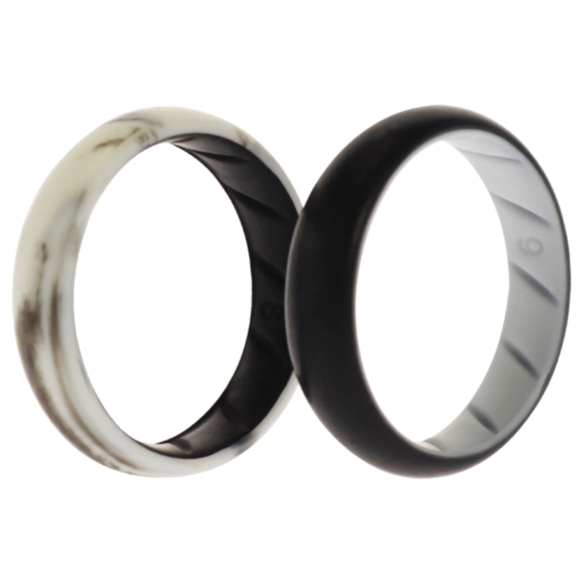 Silicone Wedding BR Solid Ring Set  BlackMarble by ROQ for Women  2 x 9 mm Ring