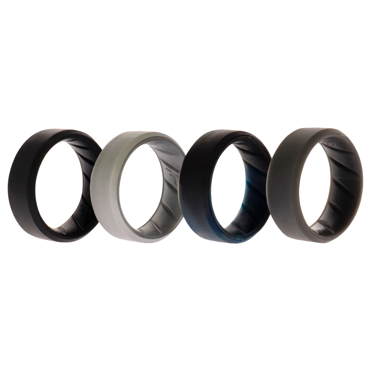 Silicone Wedding BR 8mm Edge Ring Set  BasicBlackBlueC by ROQ for Men  4 x 8 mm Ring