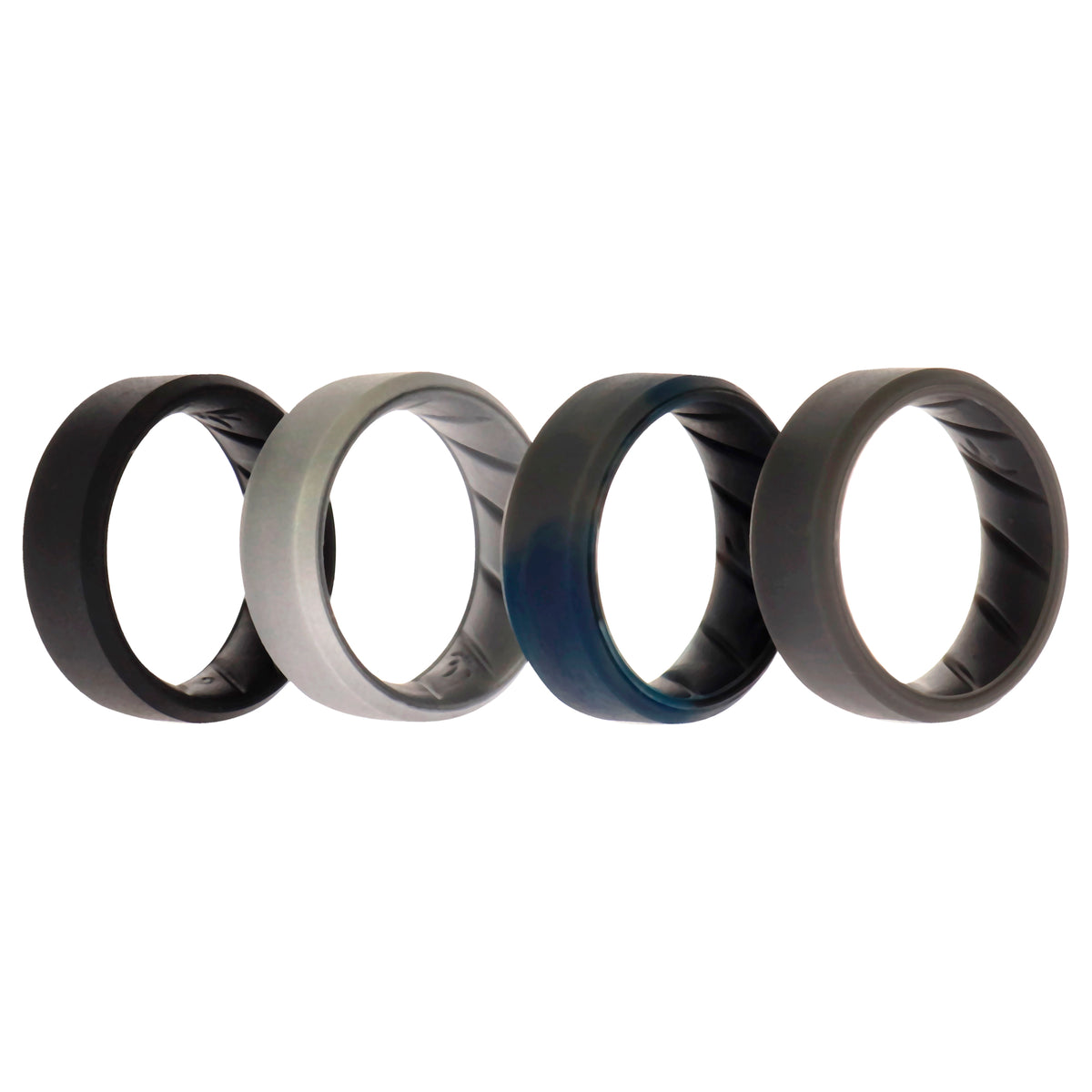 Silicone Wedding BR 8mm Edge Ring Set  BasicBlackBlueC by ROQ for Men  4 x 9 mm Ring