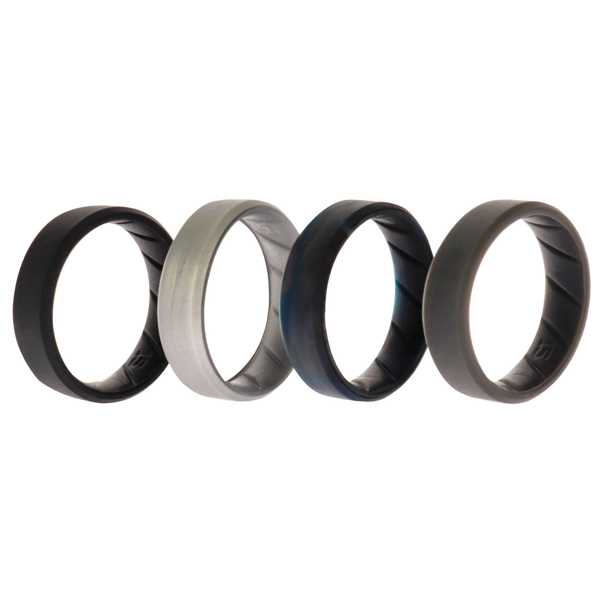 Silicone Wedding BR 8mm Edge Ring Set  BasicBlackBlueC by ROQ for Men  4 x 15 mm Ring