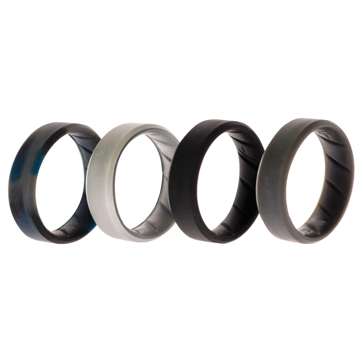 Silicone Wedding BR 8mm Edge Ring Set  BasicBlackBlueC by ROQ for Men  4 x 16 mm Ring