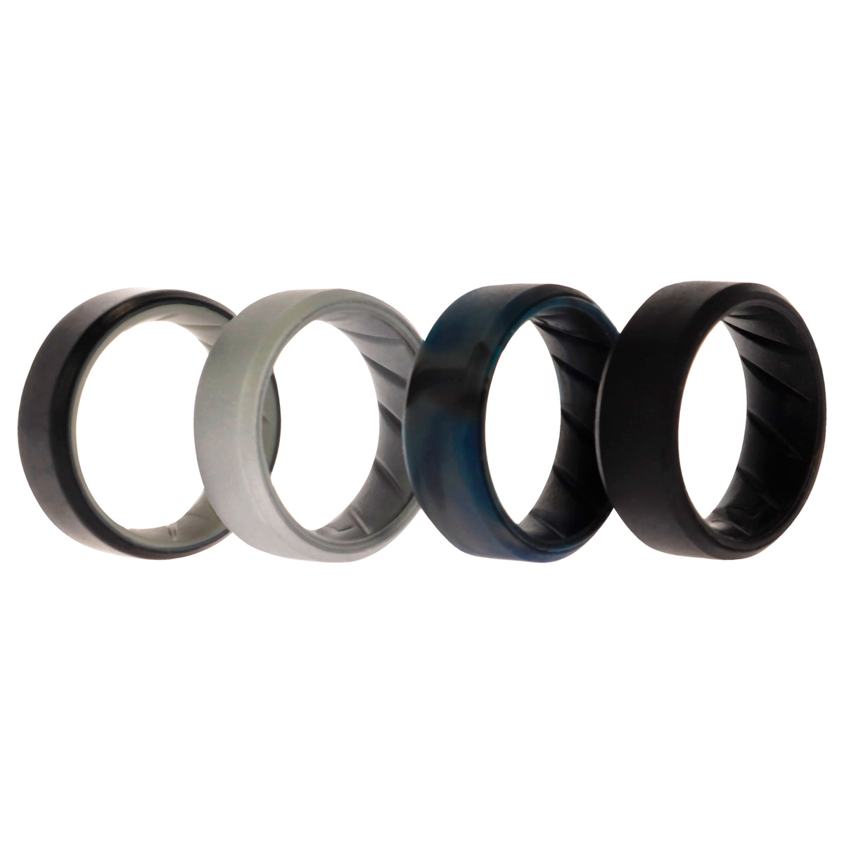 Silicone Wedding BR 8mm Edge Ring Set  BlackBlueCamo by ROQ for Men  4 x 7 mm Ring