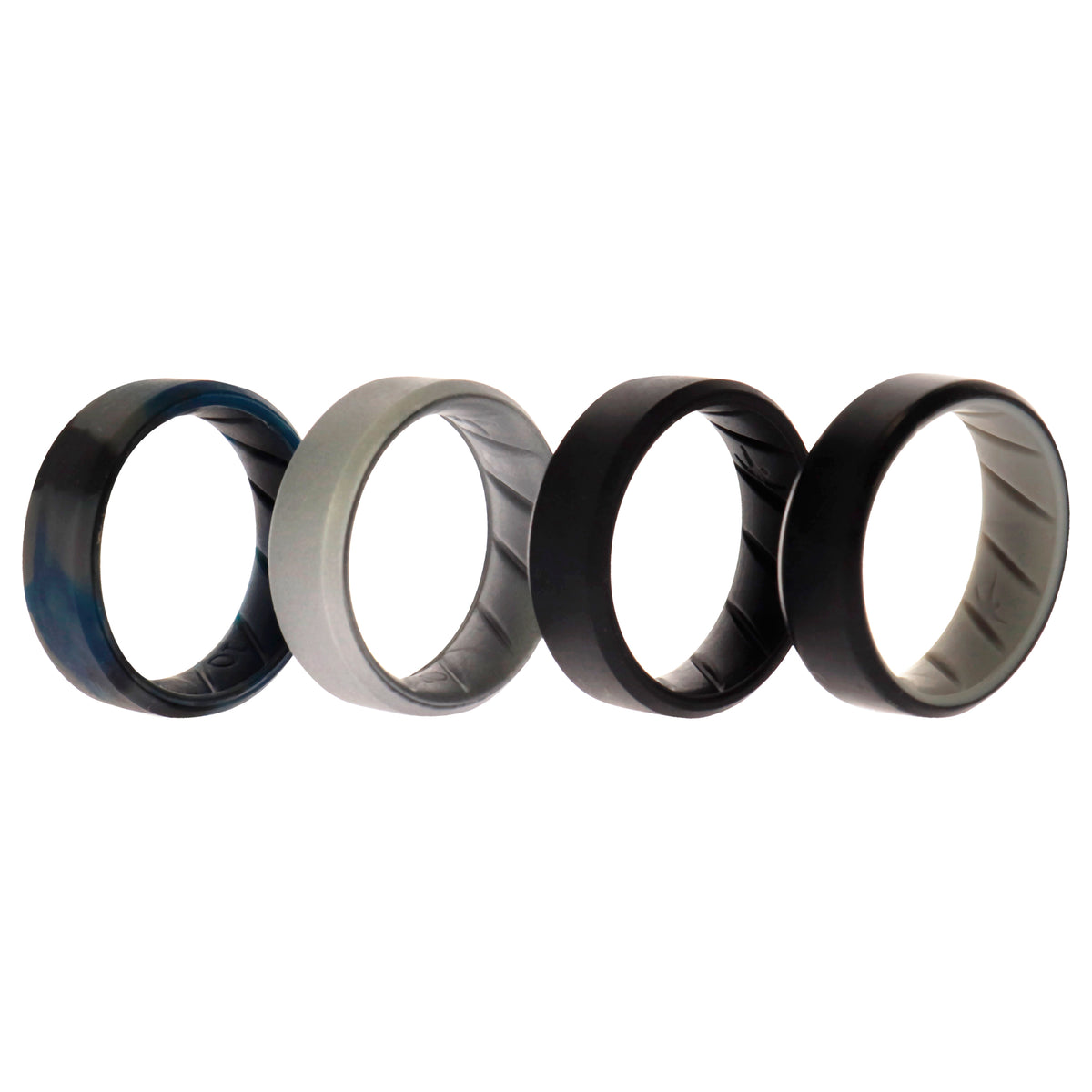 Silicone Wedding BR 8mm Edge Ring Set  BlackBlueCamo by ROQ for Men  4 x 10 mm Ring