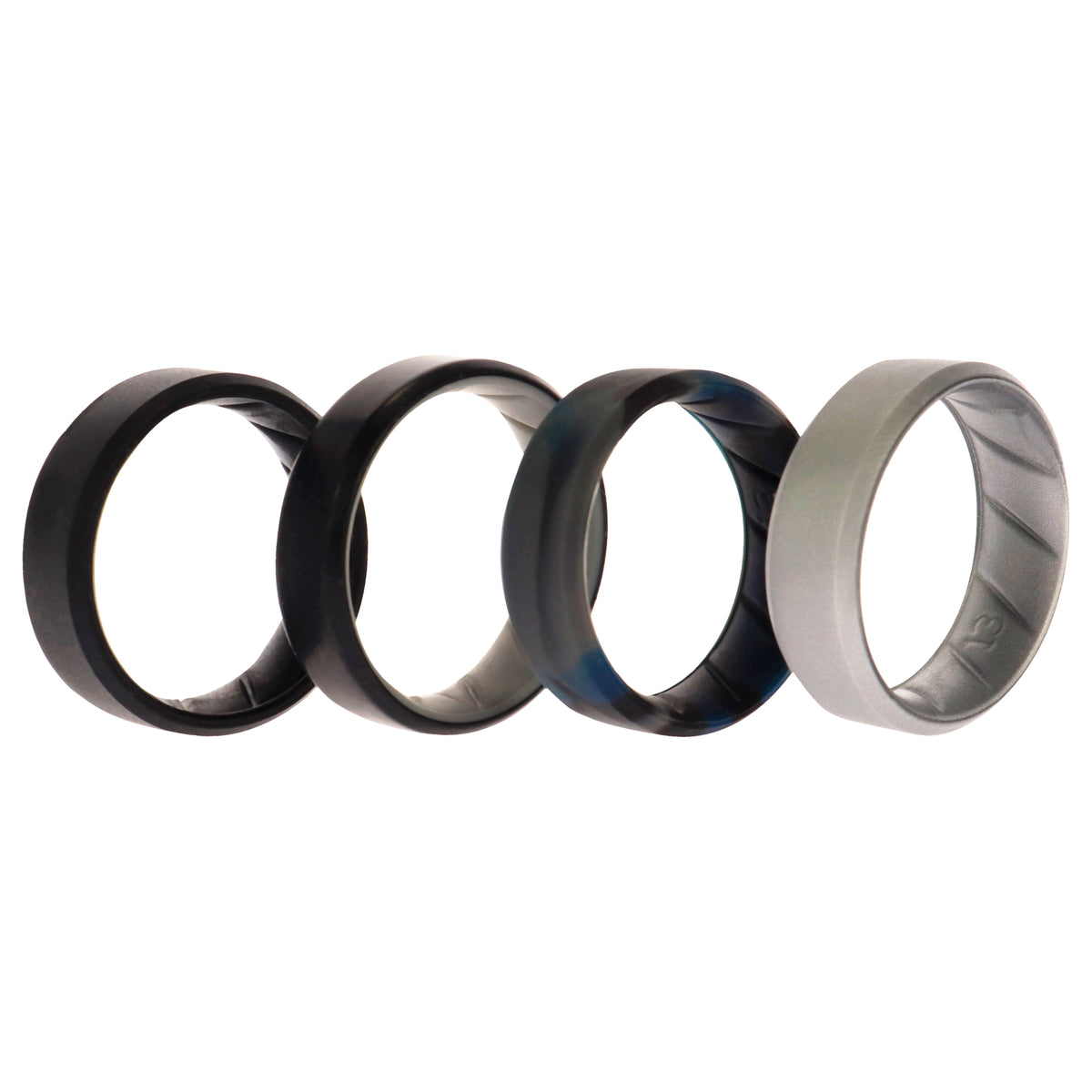 Silicone Wedding BR 8mm Edge Ring Set  BlackBlueCamo by ROQ for Men  4 x 13 mm Ring