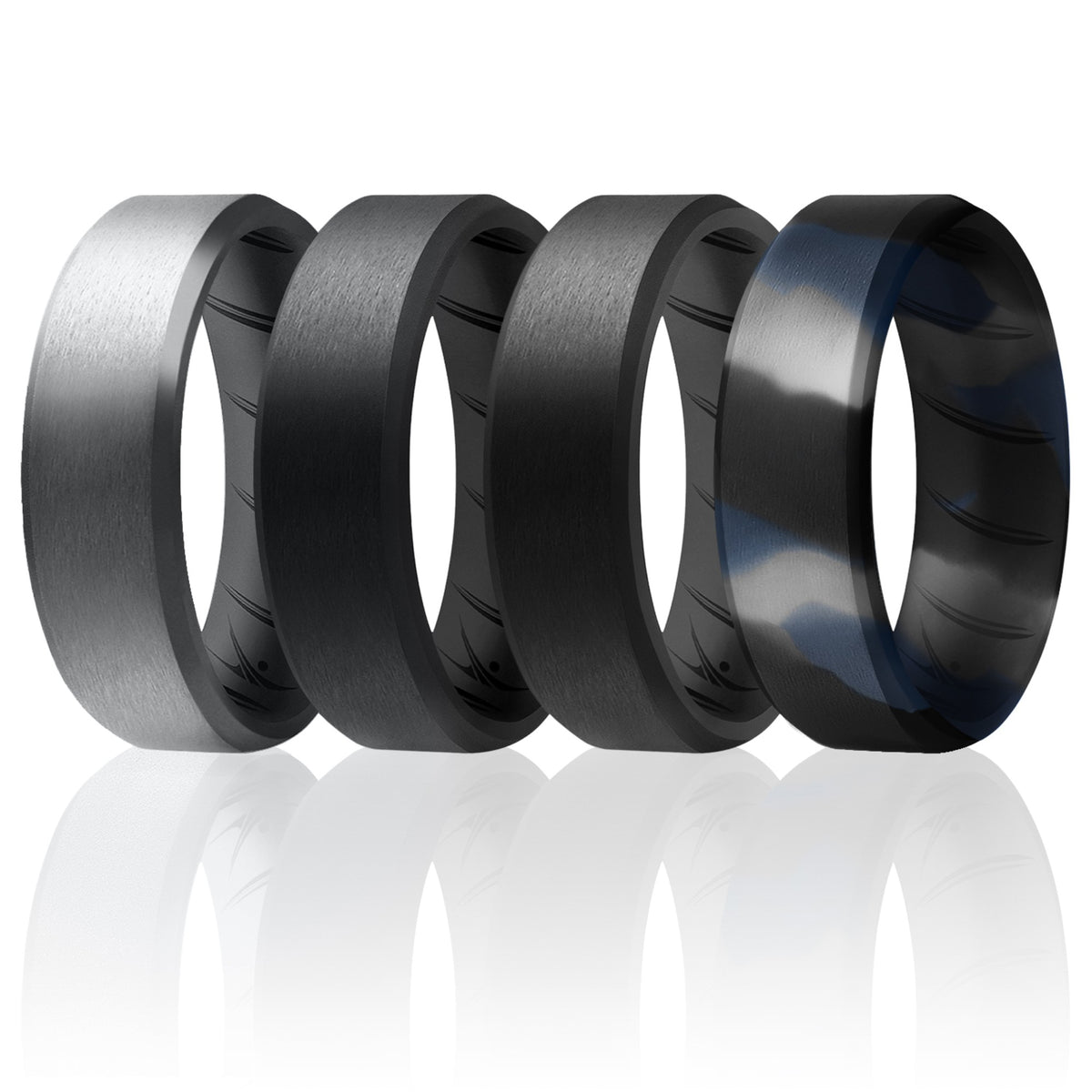 Silicone Wedding BR 8mm Edge Ring Set  BlackBlueCamo by ROQ for Men  4 x 14 mm Ring