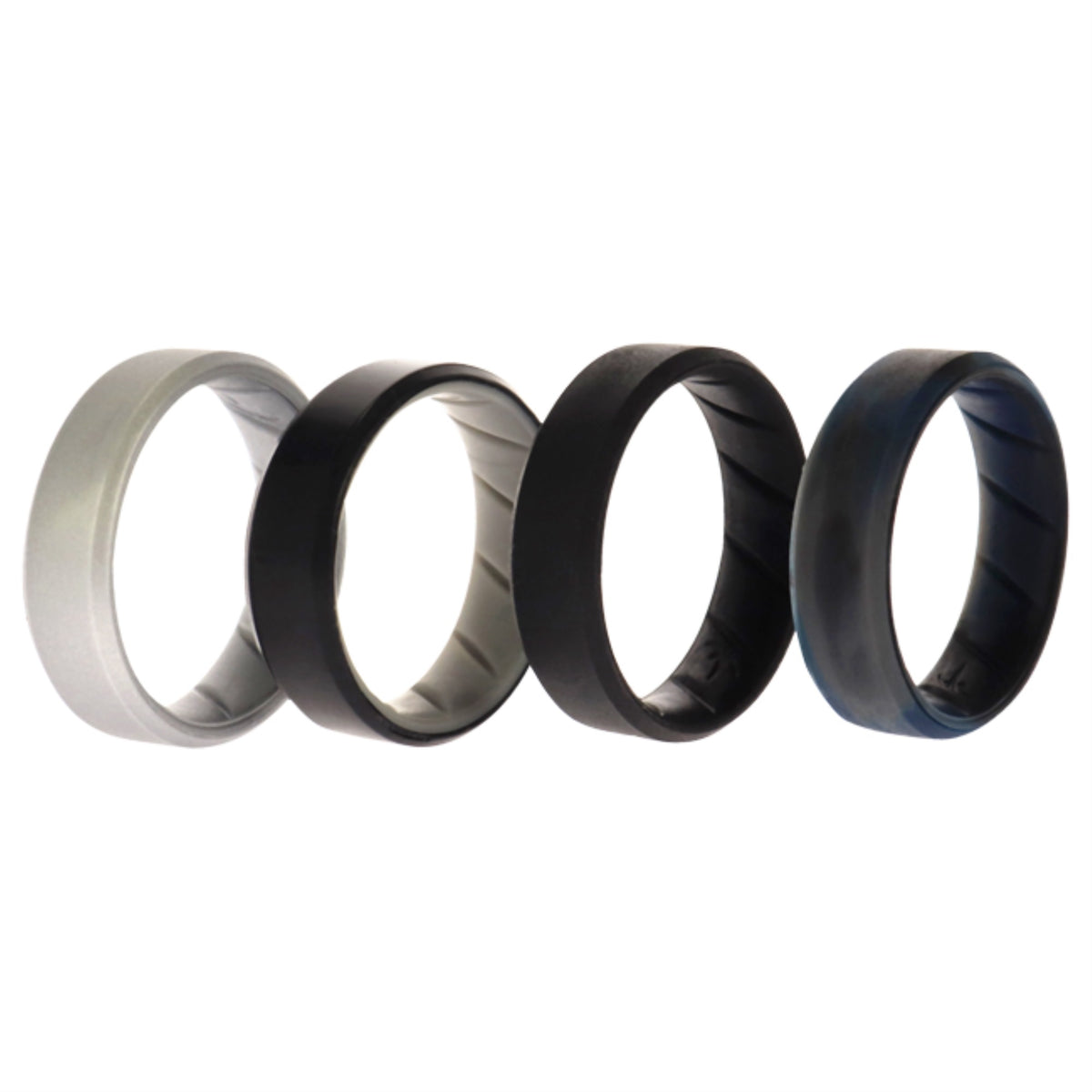 Silicone Wedding BR 8mm Edge Ring Set  BlackBlueCamo by ROQ for Men  4 x 16 mm Ring