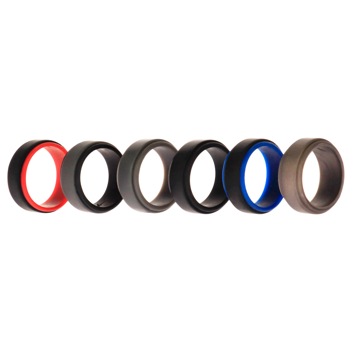 Silicone Wedding 2Layer Step Ring Set  Black by ROQ for Men  6 x 7 mm Ring