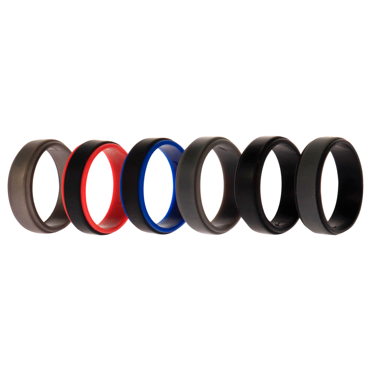 Silicone Wedding 2Layer Step Ring Set  Black by ROQ for Men  6 x 15 mm Ring