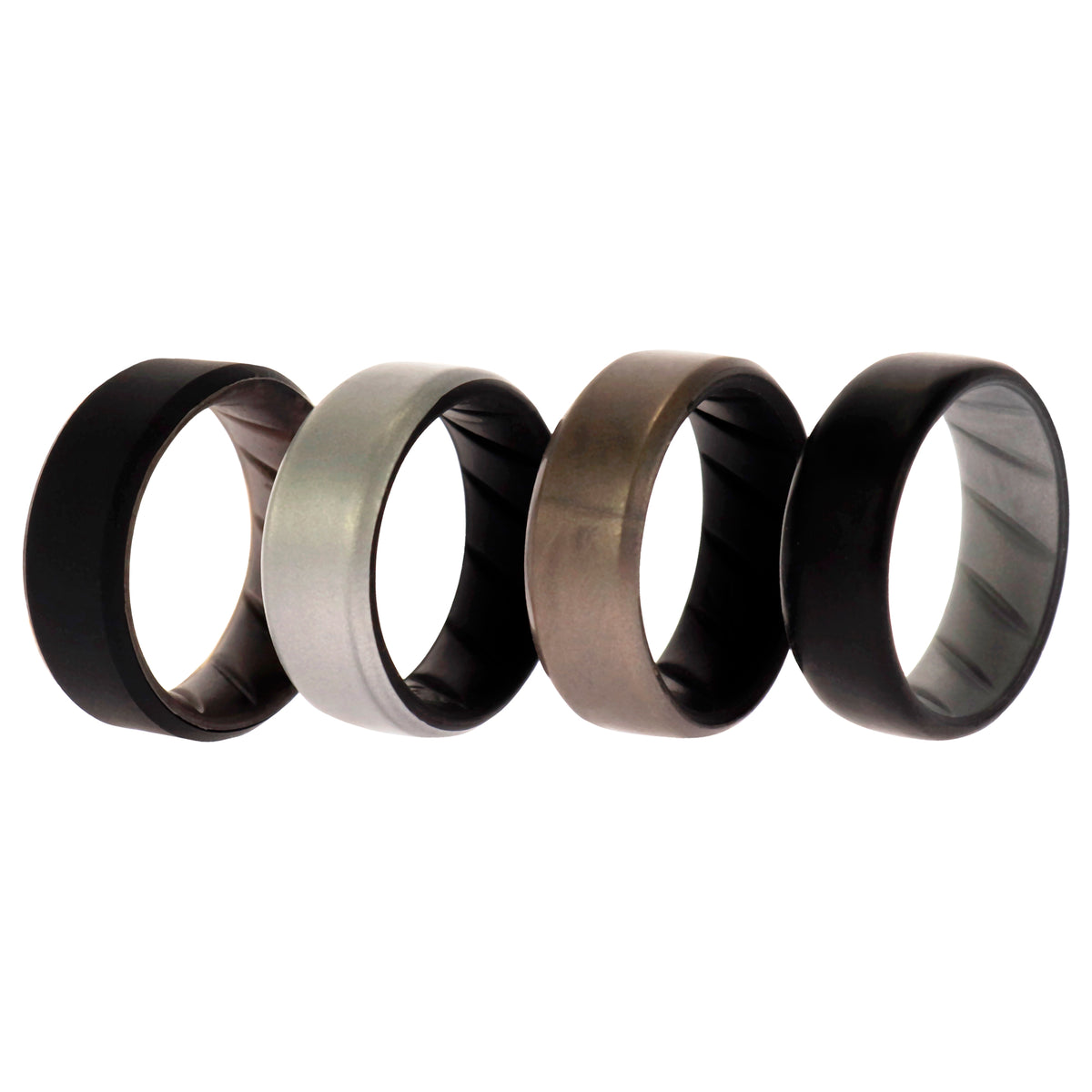 Silicone Wedding BR 8mm Edge Ring Set  Silver by ROQ for Men  4 x 8 mm Ring