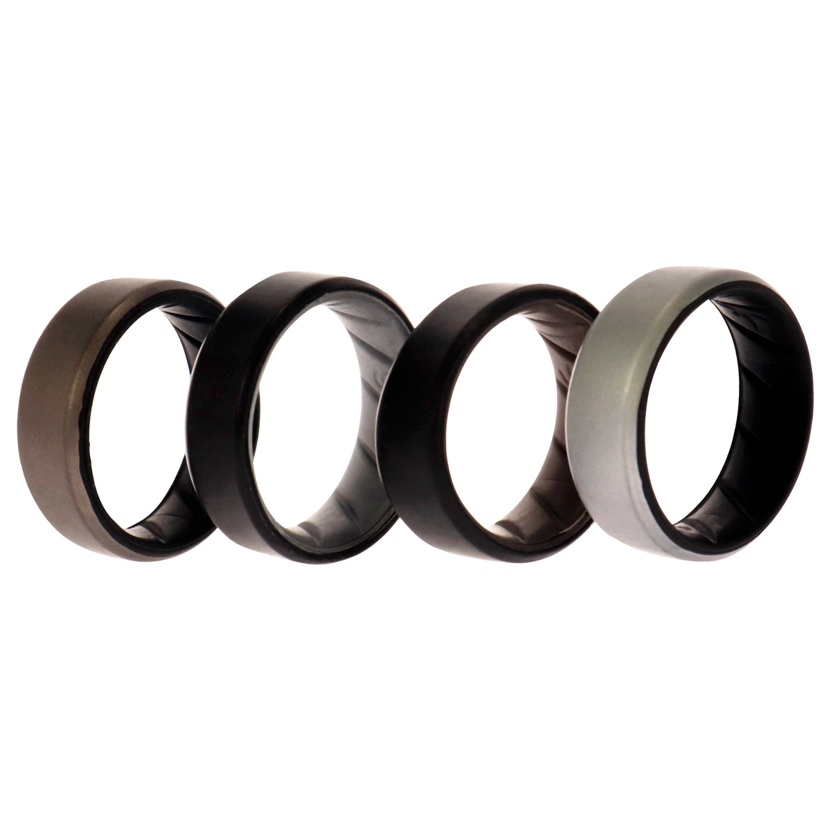 Silicone Wedding BR 8mm Edge Ring Set  Silver by ROQ for Men  4 x 9 mm Ring