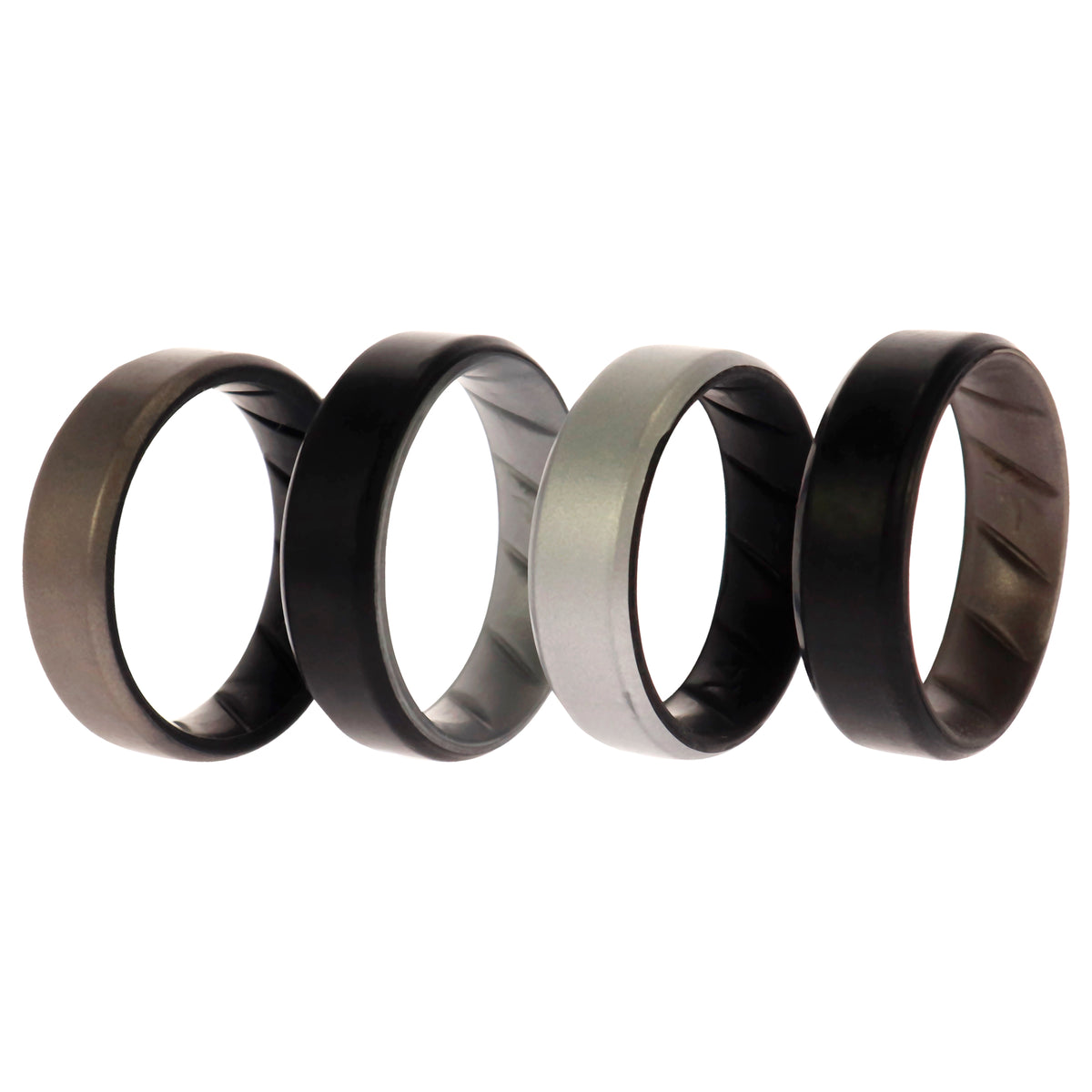 Silicone Wedding BR 8mm Edge Ring Set  Silver by ROQ for Men  4 x 14 mm Ring