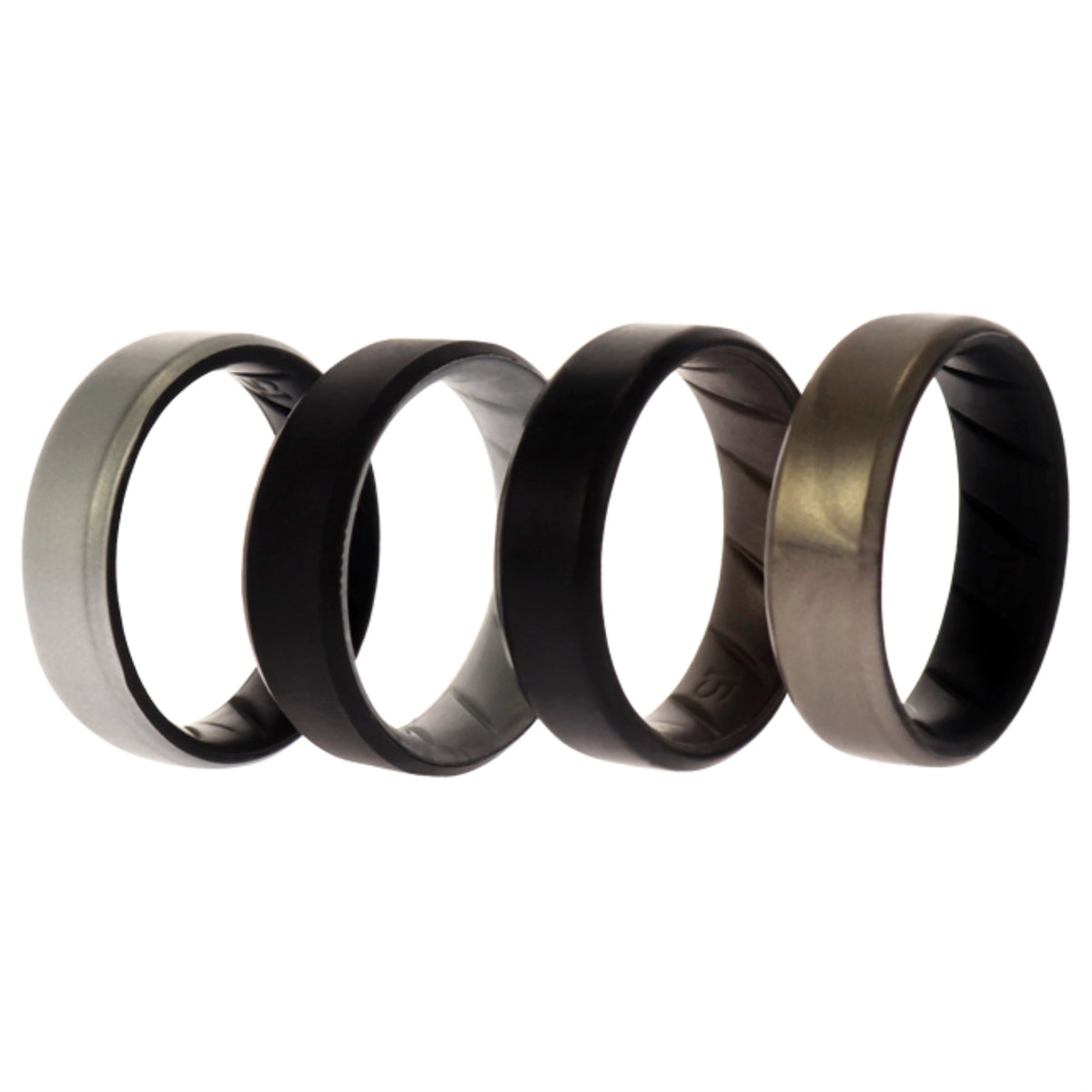 Silicone Wedding BR 8mm Edge Ring Set  Silver by ROQ for Men  4 x 15 mm Ring