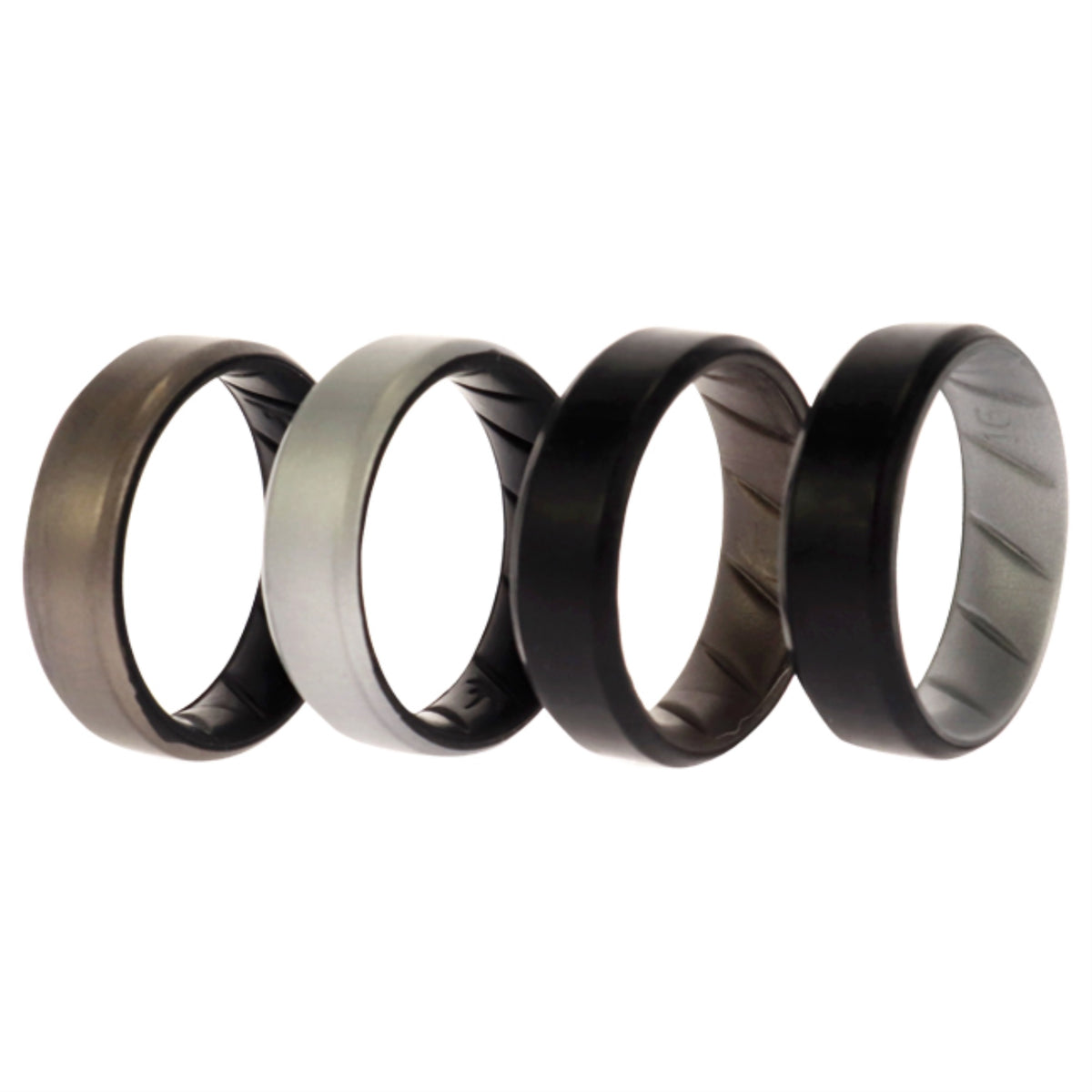 Silicone Wedding BR 8mm Edge Ring Set  Silver by ROQ for Men  4 x 16 mm Ring