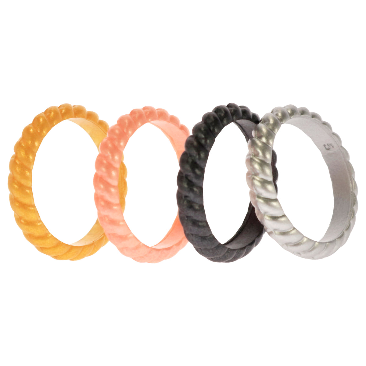 Silicone Wedding Stackble Braided Ring Set  Metal by ROQ for Women  4 x 5 mm Ring