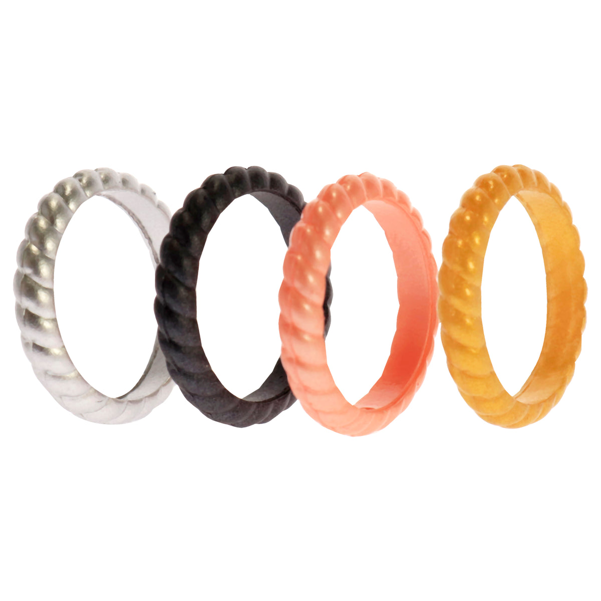 Silicone Wedding Stackble Braided Ring Set  Metal by ROQ for Women  4 x 6 mm Ring