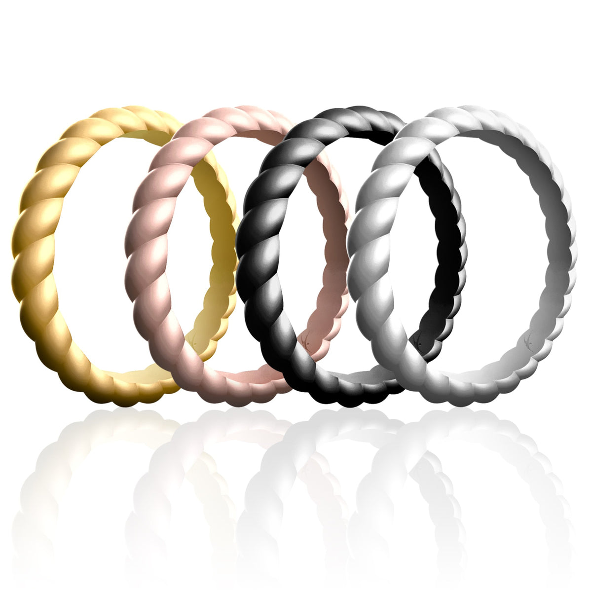 Silicone Wedding Stackble Braided Ring Set  Metal by ROQ for Women  4 x 7 mm Ring