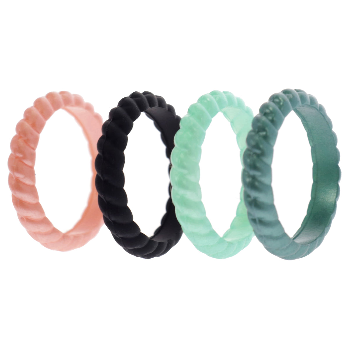 Silicone Wedding Stackble Braided Ring Set  MetalAqua by ROQ for Women  4 x 5 mm Ring