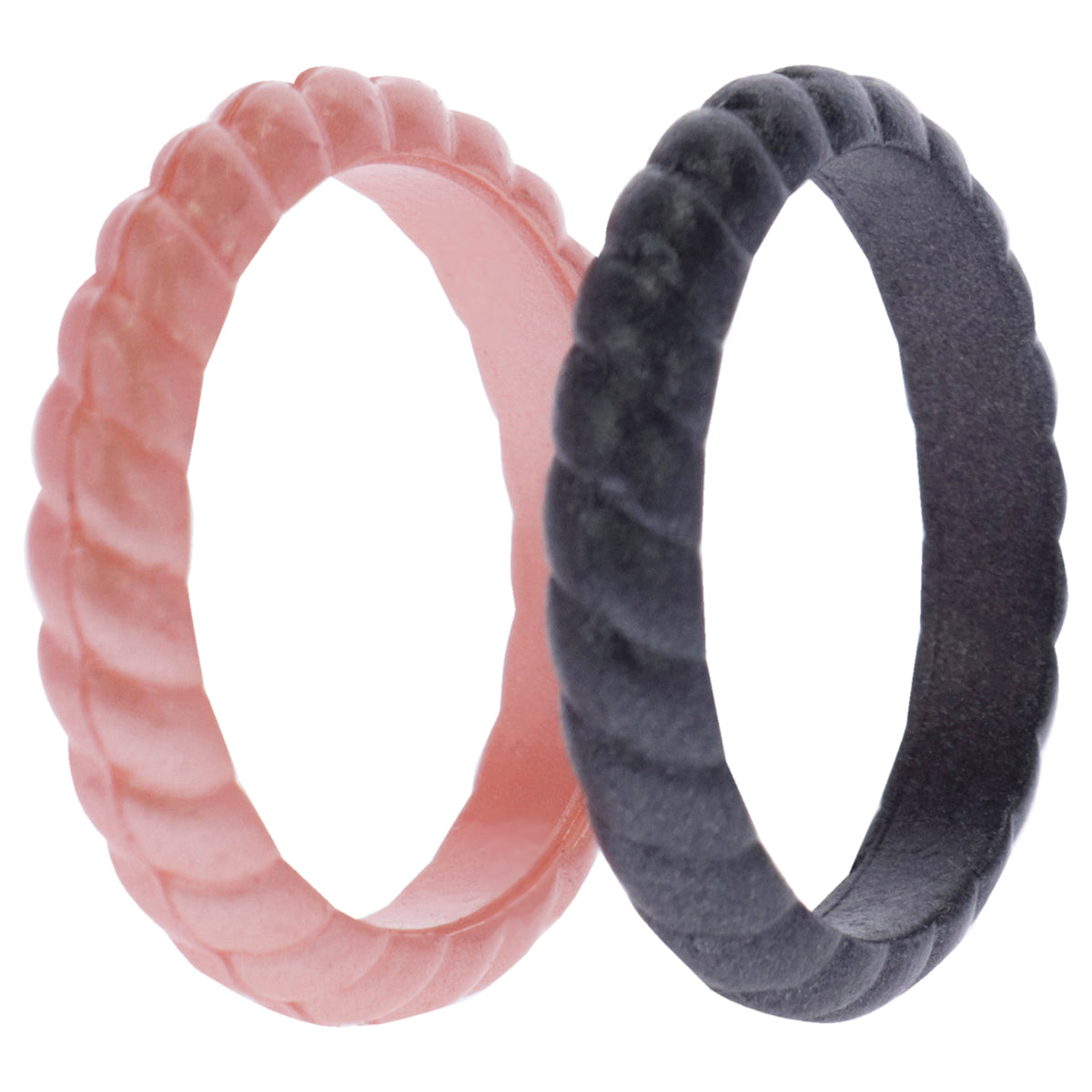 Silicone Wedding Stackble Braided Ring Set  RoseBlack by ROQ for Women  2 x 6 mm Ring