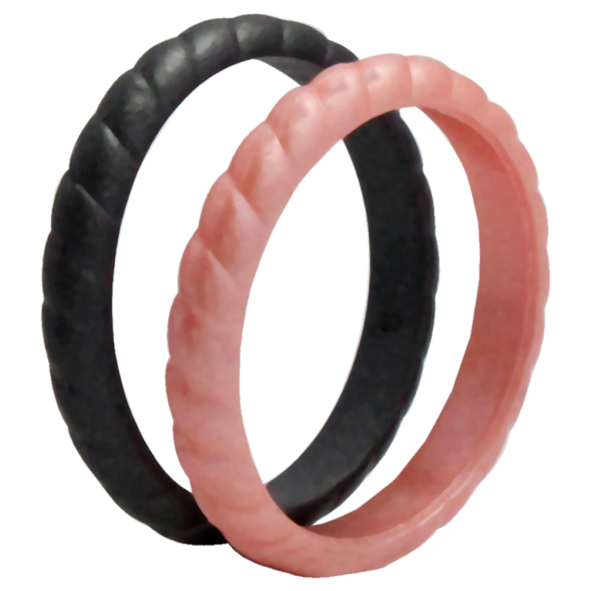 Silicone Wedding Stackble Braided Ring Set  RoseBlack by ROQ for Women  2 x 9 mm Ring